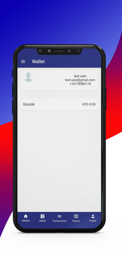EziPay Wallet - The wallet screen of the EziPay app showing a balance in Haitian Gourdes for a user profile.