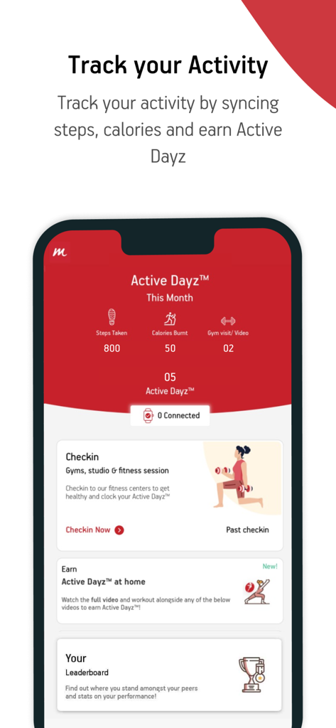 AB Multiply - Dashboard dell'app AB Multiply che mostra l'attività fisica e i premi per la salute