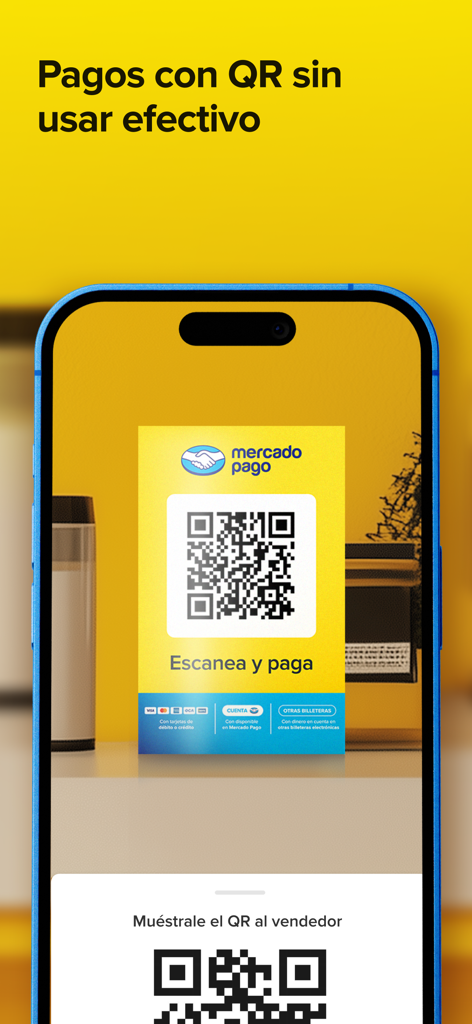 Mercado Pago mobile interface showing a QR code for cashless payments