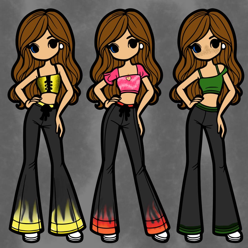 girl with crop top and bell bottom pants