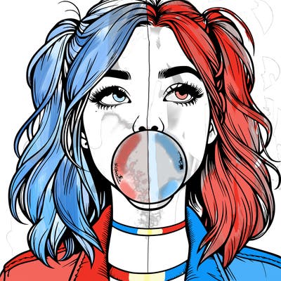 realististic girl blowing bubble -gum