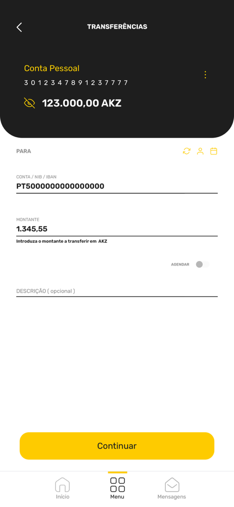 Sol Kumbu - Sol Kumbu mobile app transfer screen showing account balance and IBAN input field