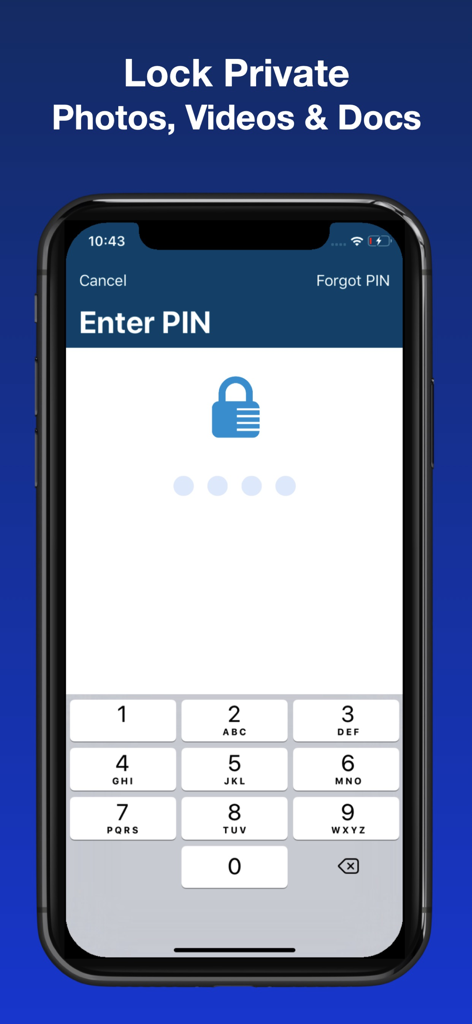 Vault : Lock Photos & Videos - PIN code entry screen for securing private photos and videos