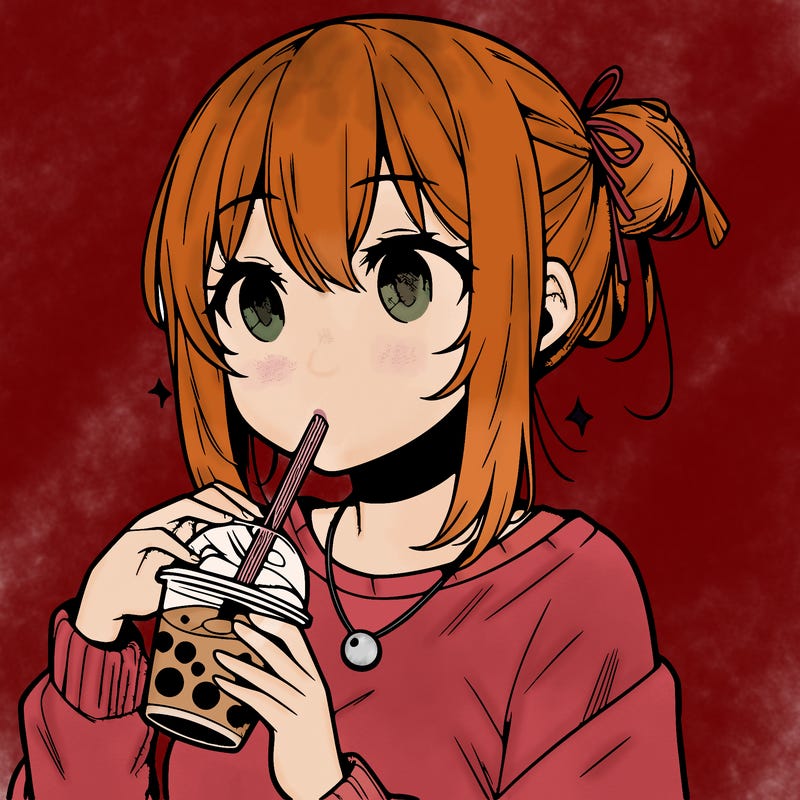 manga character drinking boba