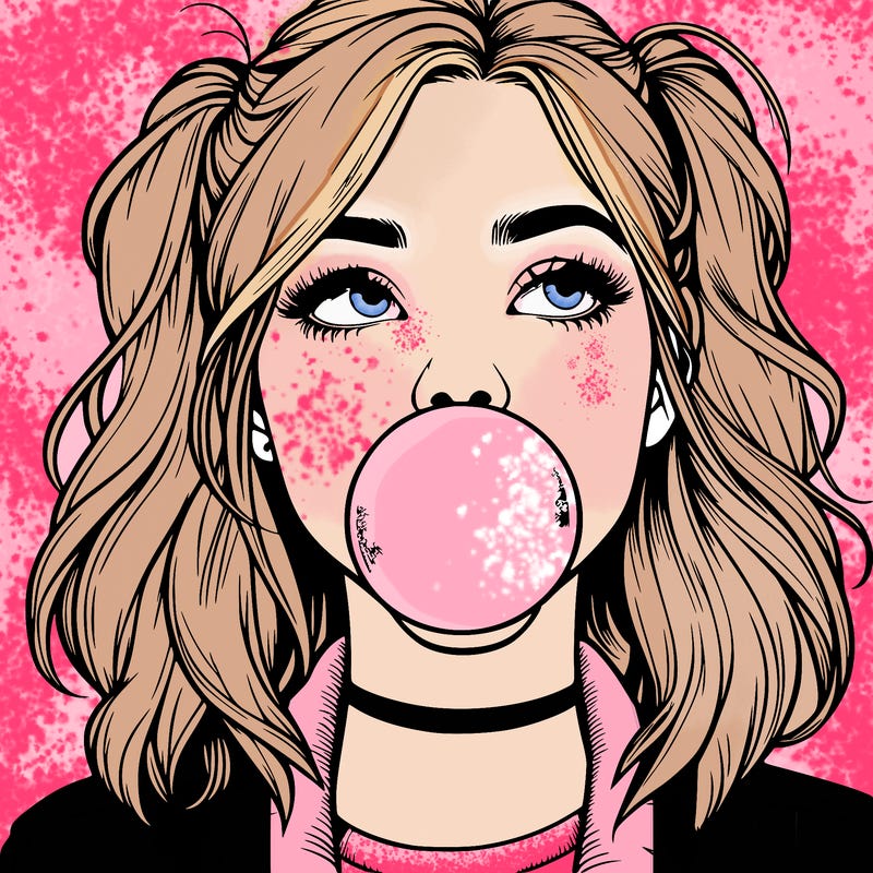 realististic girl blowing bubble -gum
