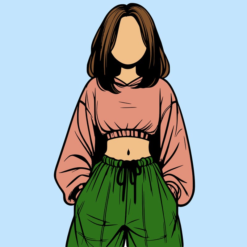 realistic girl faceless with baggy pants and a crop top