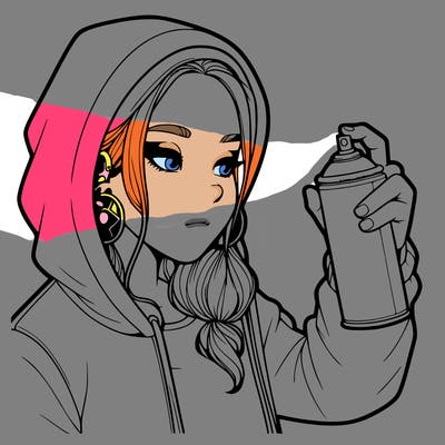 a realistic girl, spray painting