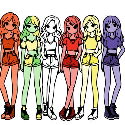a group of girls wearing crop tops and shorts