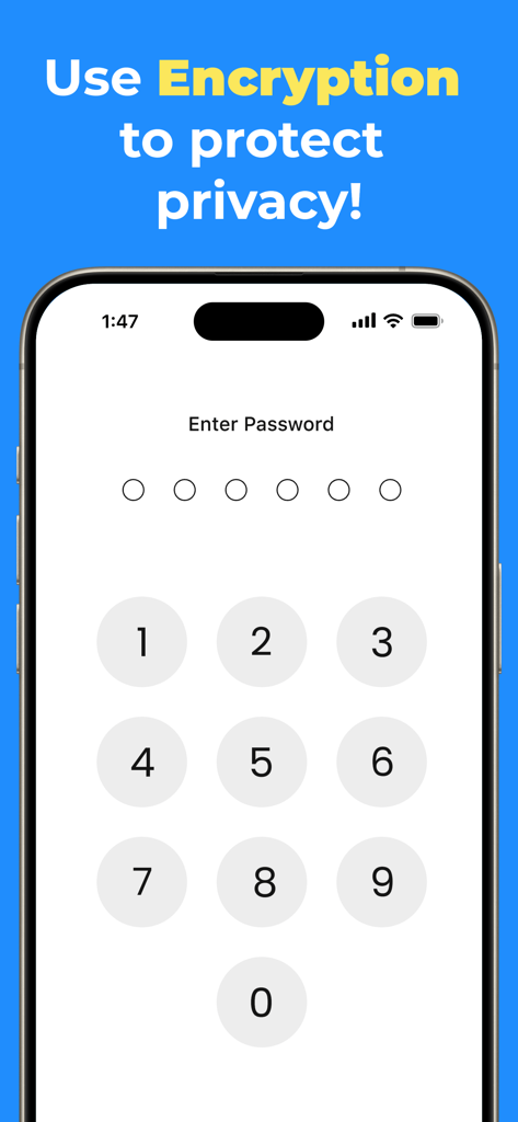 Countdown - Countdown Widget - A mobile phone screen showing a numeric keypad for secure password entry to protect private countdown events