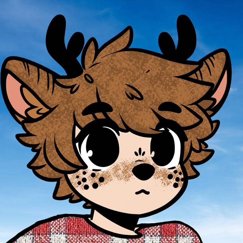 a humanoid deer with soft fluffy ears