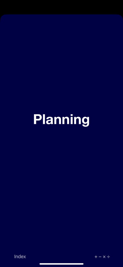 CMR Pocket Guide - CMRポケットガイドアプリ内の計画セクション画面。ダークブルーのインターフェイスが表示されています。