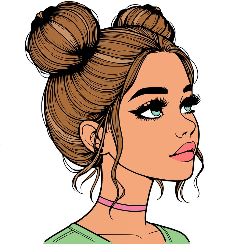 realistic girl with buns on the top of her head
