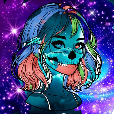 realistic girl with skull