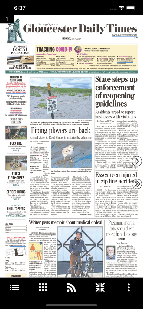 Gloucester Daily Times - Digital replica of the Gloucester Daily Times newspaper front page on a mobile screen