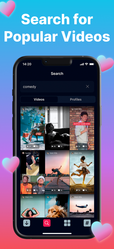 Search for popular videos interface in the EasyTox app showing trending social media content