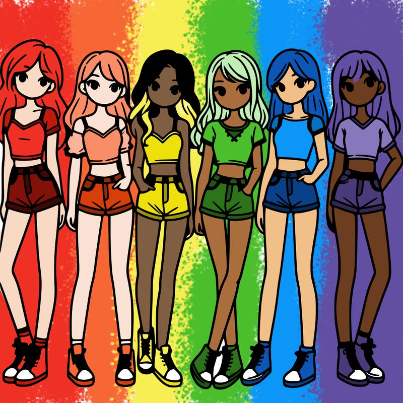a group of girls wearing crop tops and shorts