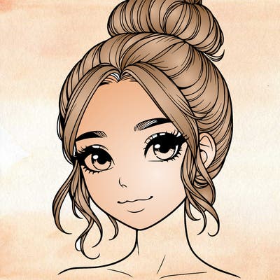 realistic pretty girl with hair in bun