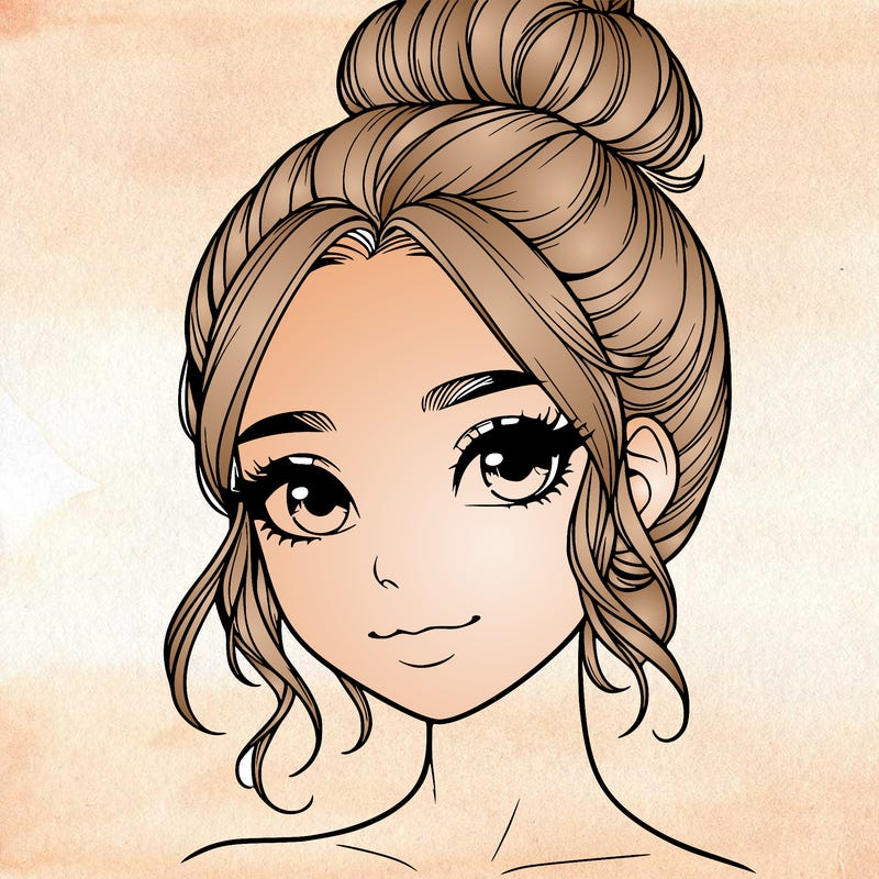 realistic pretty girl with hair in bun
