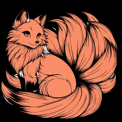 realistic detailed 9 tailed anime fox
