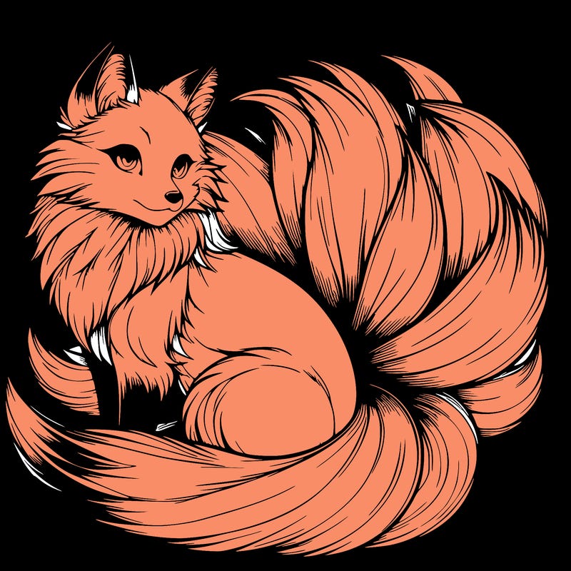 realistic detailed 9 tailed anime fox
