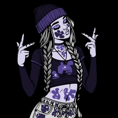 realistic teenage girl with braids and a beanie and crop top doing 🫶🏼
