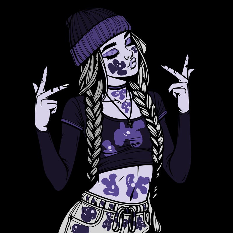 realistic teenage girl with braids and a beanie and crop top doing 🫶🏼