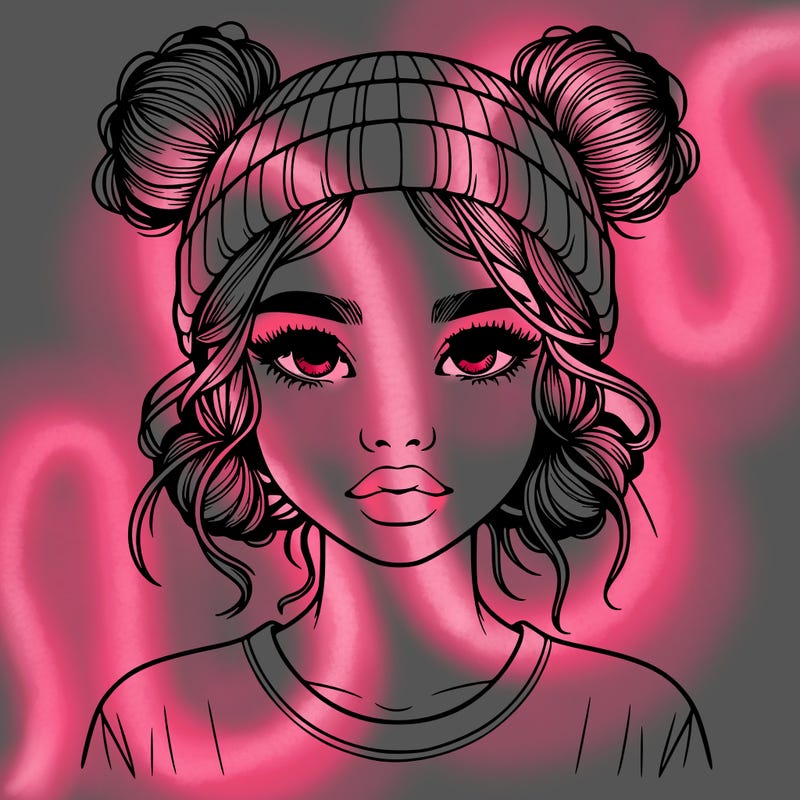 realistic girl with buns in her hair with a beanie on
