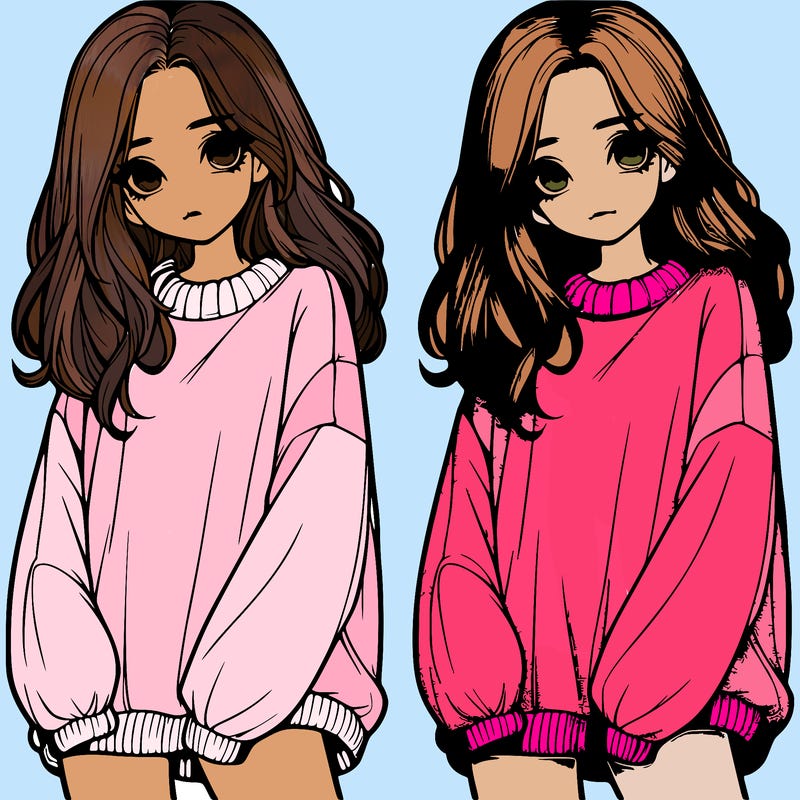 realistic girl with baggy sweater