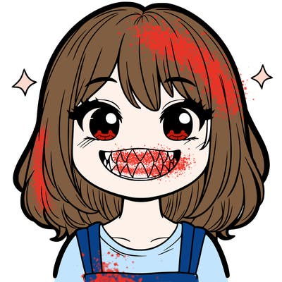 it is a girl smiling with sharp teeth