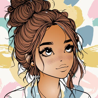 pretty realistic girl with messy bun