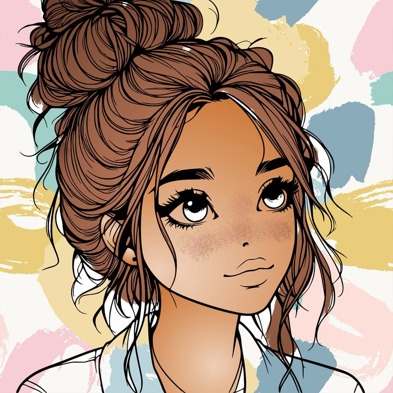 pretty realistic girl with messy bun