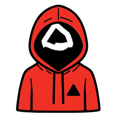 a person with non face waering a hoodie with a small triangle symbol