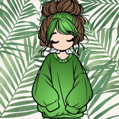 girl with baggy sweatshirt and messy bun