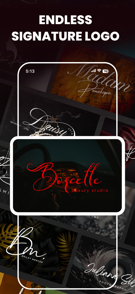 AI Logo Maker • Logo Generator - AIロゴジェネレーターアプリで作成されたエレガントな署名ロゴデザインのコレクション