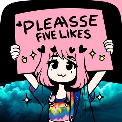 a girl holding up a sign that says please five likes