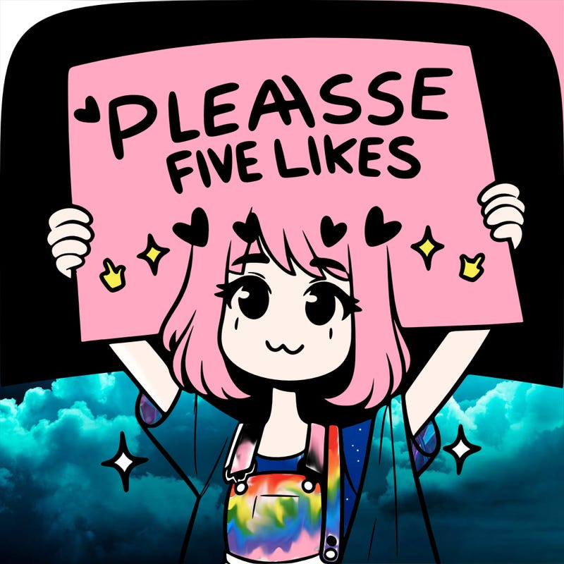 a girl holding up a sign that says please five likes