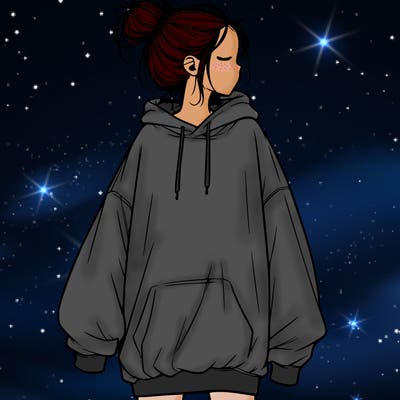 realistic girl with a oversized sweatshirt on and a bun