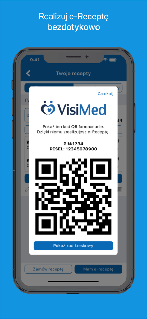 VisiMed - VisiMed app displaying an electronic prescription QR code for contactless fulfillment at a pharmacy.