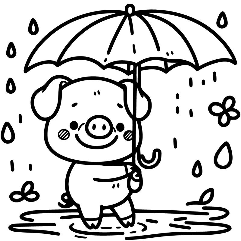 a pig holding an umbrella in the rain