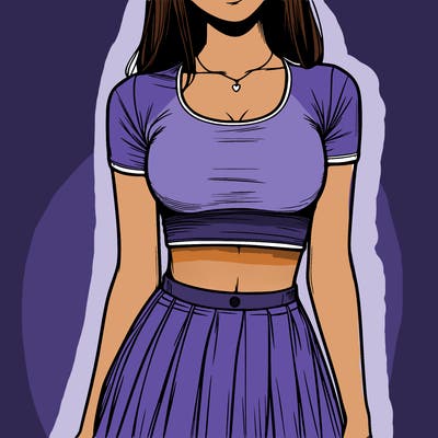 realistic girl wearing crop top and skirt