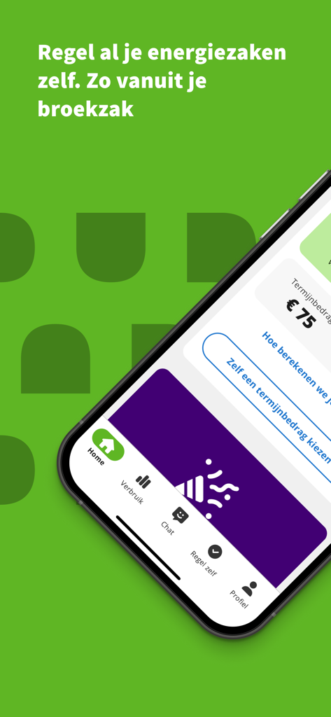 Regelneef - energiedirect - Regelneef app interface showing energy installment management and usage navigation