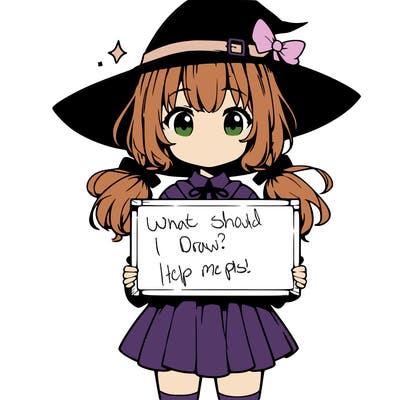 a cute anime witch girl holding a blank sign