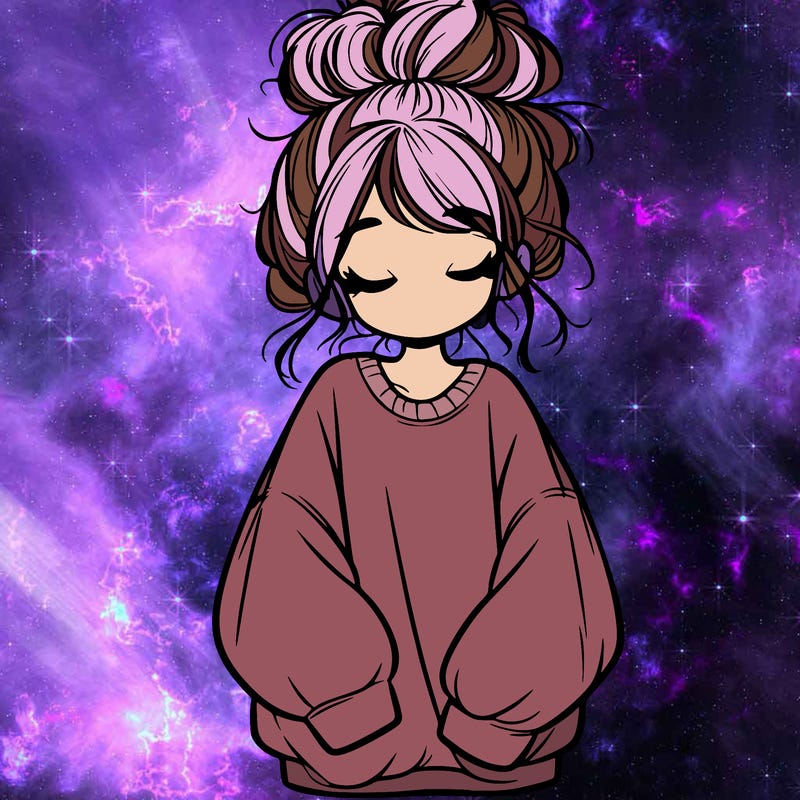 girl with baggy sweatshirt and messy bun