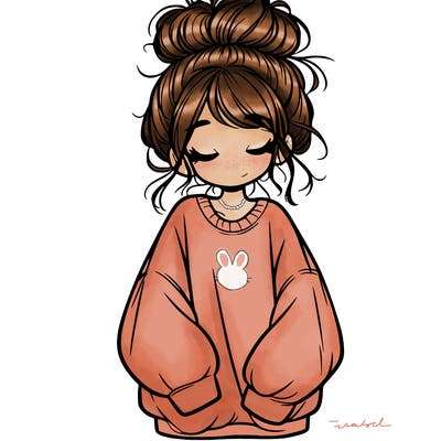 girl with baggy sweatshirt and messy bun