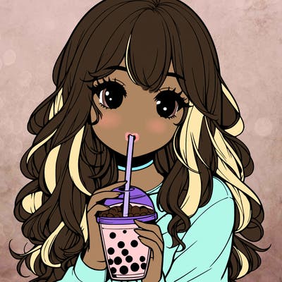 realistic girl drink a boba