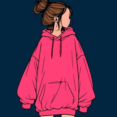 realistic girl with a oversized sweatshirt on and a bun