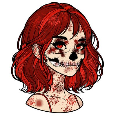 realistic girl with skull