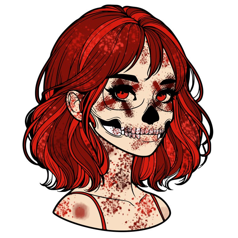 realistic girl with skull