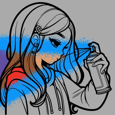 a realistic girl spray painting