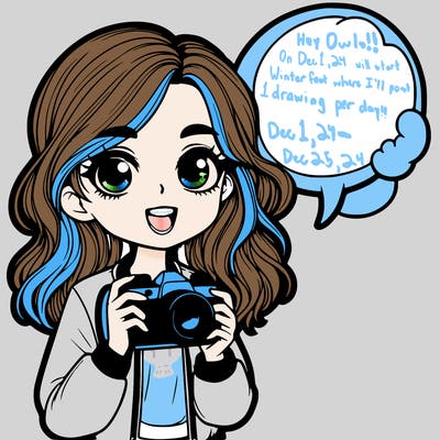 girl holding camera with a speech bubble realistic